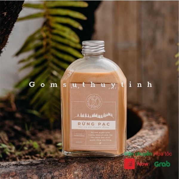 Chai thủy tinh cổ dẹt thấp nắp thiếc đựng coldbrew, coffee dung tích 250ml
