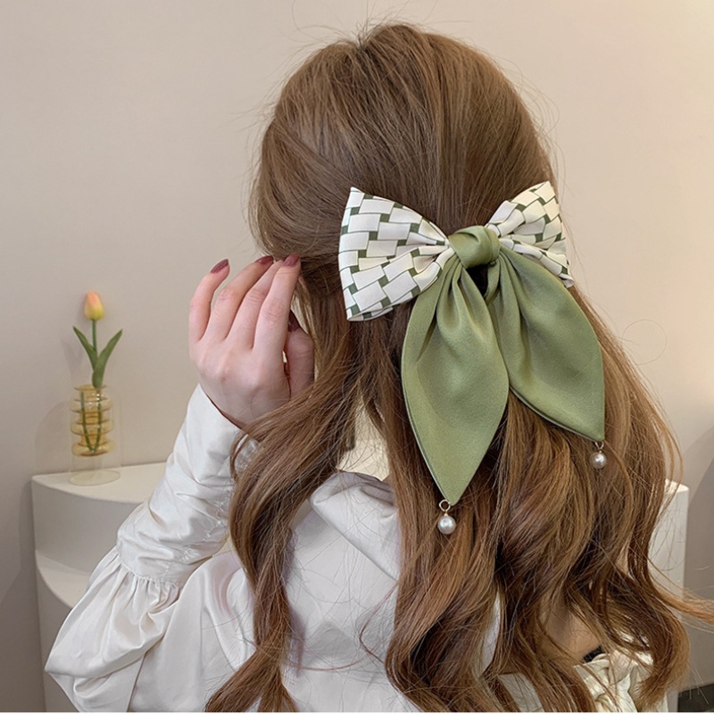 Dây Buộc Tóc Thắt Nơ Họa Tiết Chấm Bi Màu Xanh Lá Phong Cách Hàn Quốc Thời Trang Cho Nữ