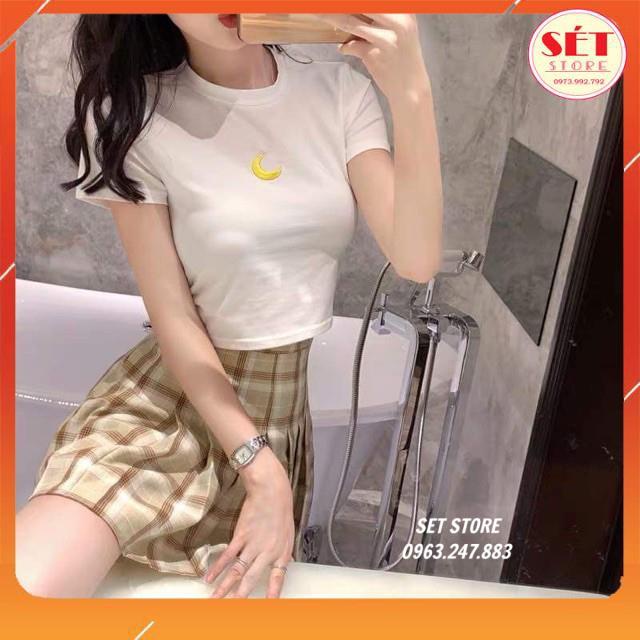 Áo thun croptop nữ, áo kiểu in mặt trăng - Trắng,Đen- Ulzzang CH0220 - Setstore