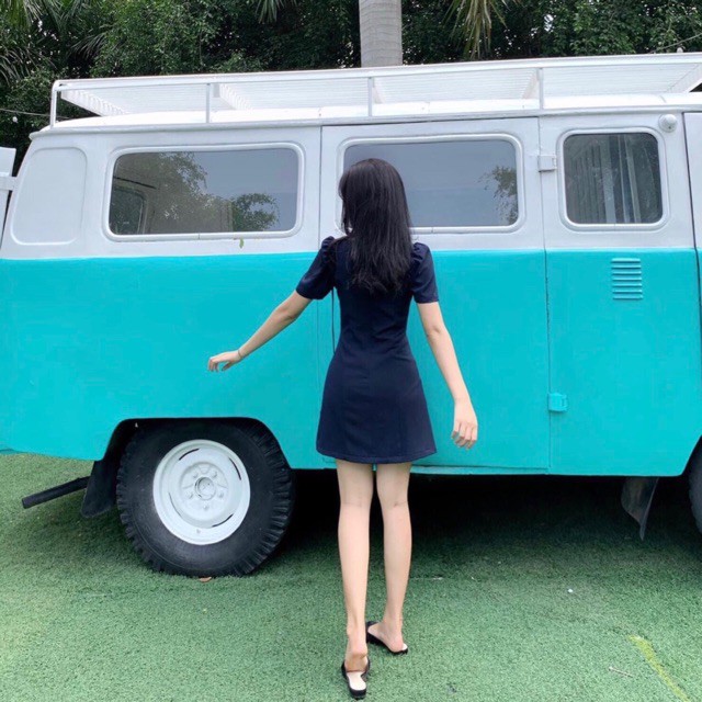 Đầm váy freesize cổ U nút dừa 2 màu