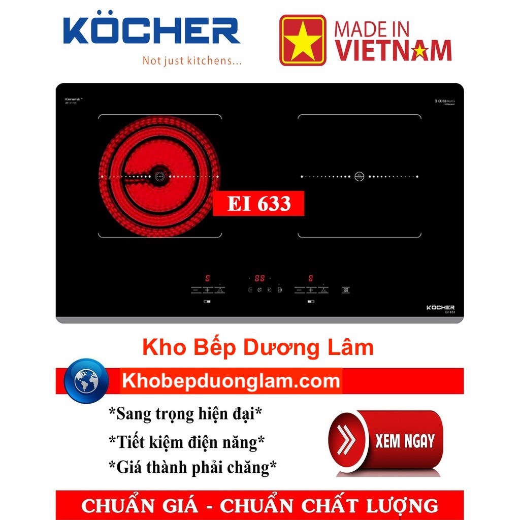 Bếp từ kết hợp hồng ngoại Kocher EI 633 lắp ráp Việt Nam