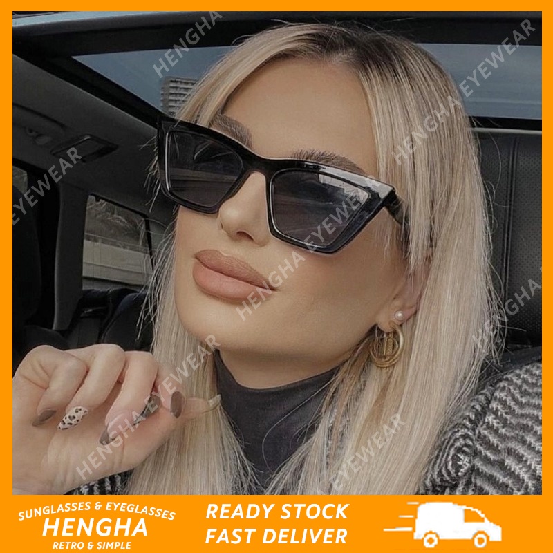 Kính Mát Mắt Mèo Tròng Vuông Màu Đen Sáng Phong Cách Hong Kong Cổ Điển Thời Trang Cho Nữ