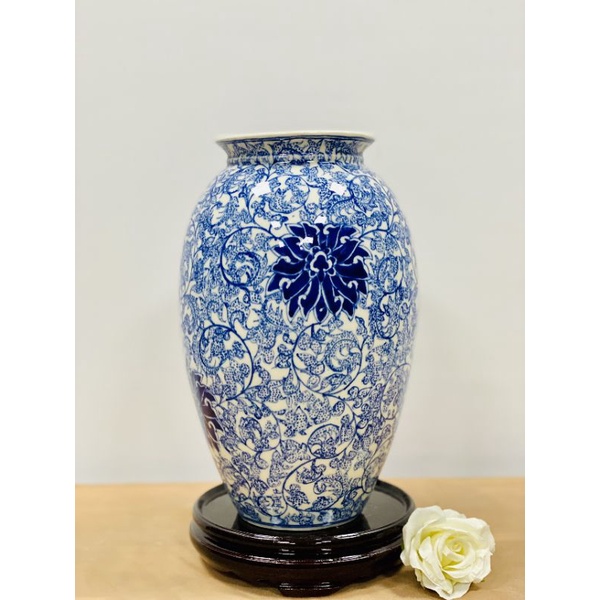 BÌNH HOA MEN LAM TRANG TRÍ VẼ TAY H30CM BÁT TRÀNG.