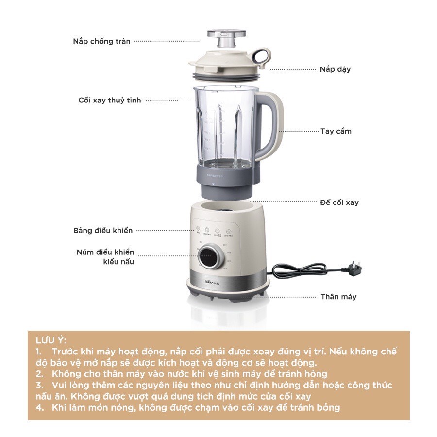 Máy làm sữa hạt Bear PBJ-B10U5, Máy Làm Sữa Đậu Nành - Máy Xay Sinh Tố  1,5L- 8 Chế Độ đa năng chính hãng bảo hành 1 năm