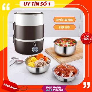 Hộp cơm hâm nóng 3 tầng cắm điện inox, hộp cơm 3 tầng ủ cơm tự động