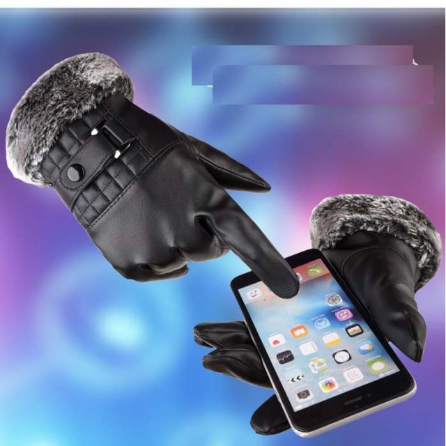 Găng tay da nam,bao tay da nam cổ lông cao cấp giữ ấm mùa đông chống nước cảm ứng 10 ngón cực nhạy