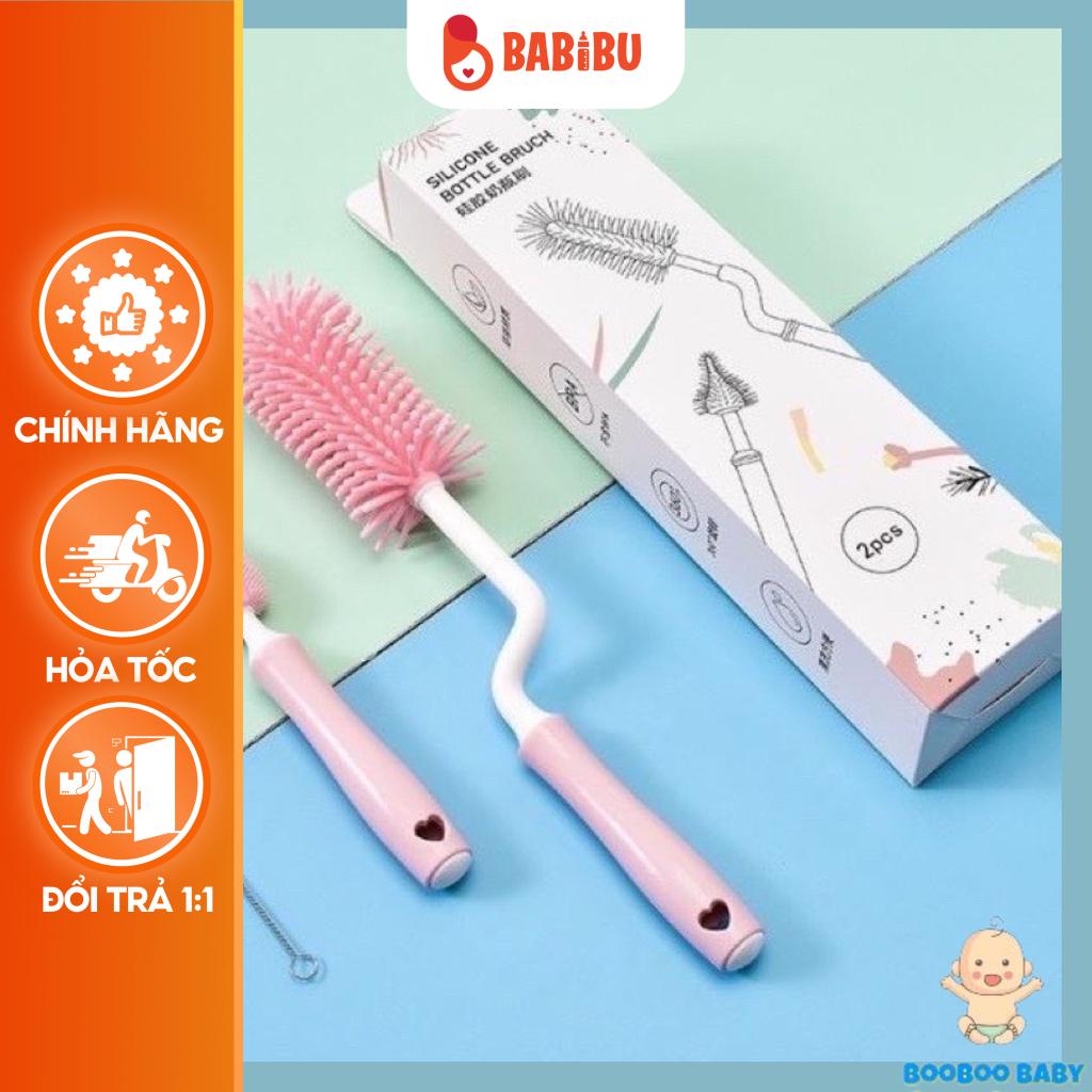 Set 3 Chi Tiết Cọ Bình Silicone có tay cầm xoay 360 độ dùng cho mọi loại bình Babibu