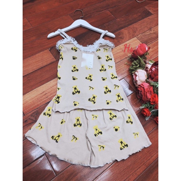 Bộ Áo 2 Dây Viền Ren Quần Short Họa Tiết Gấu 🦋 Set Quần Áo Ngủ Nữ Chất Borip 🦋 | BigBuy360 - bigbuy360.vn