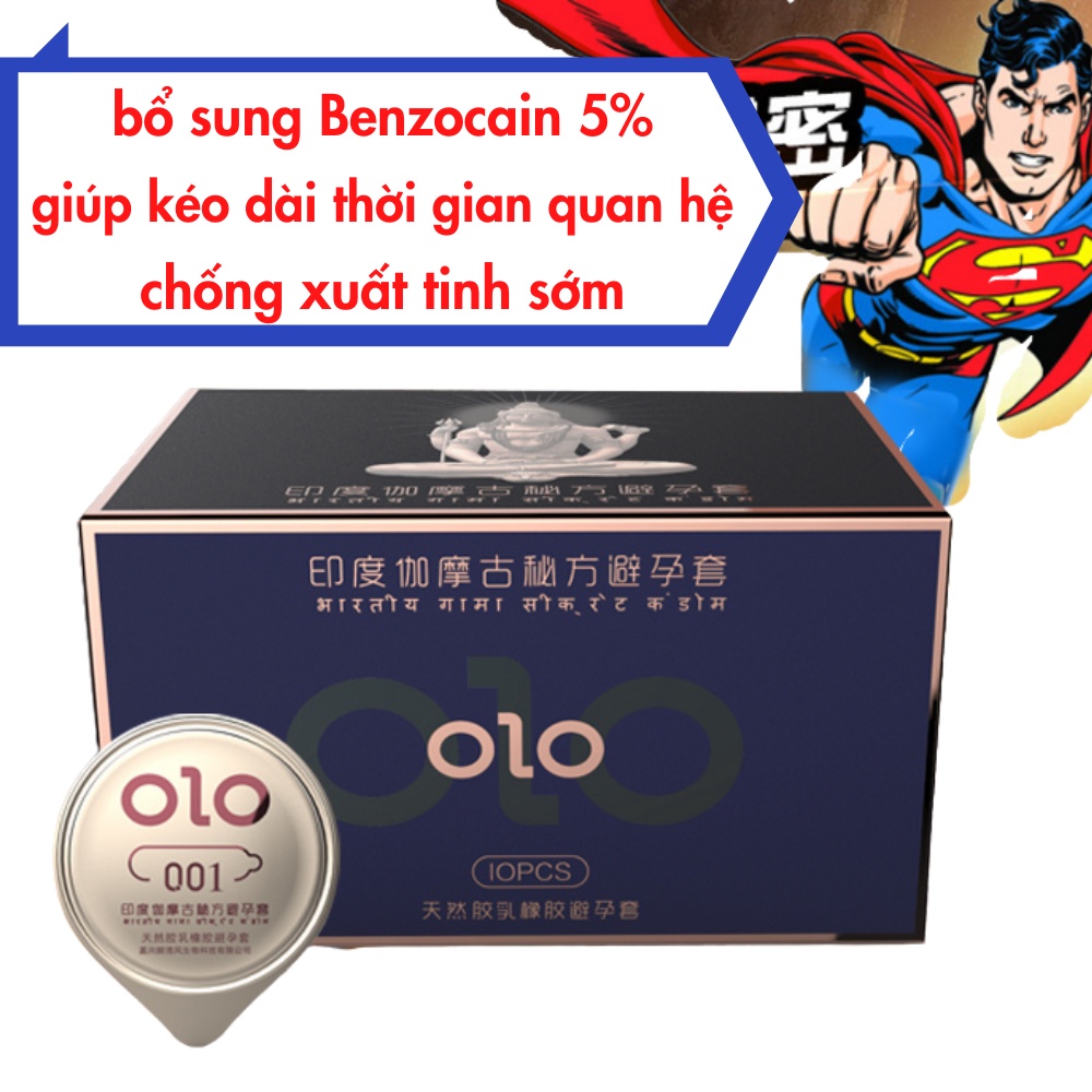 Bao cao su kéo dài thời gian OLO siêu mỏng 0 01mm bcs gel bôi trơn xanh bạc hà mát lạnh olo3