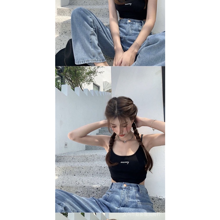Jumpsuit Hai Dây Màu Đen Thêu Chữ Phong Cách Âu Mỹ Cá Tính Cho Nữ | BigBuy360 - bigbuy360.vn