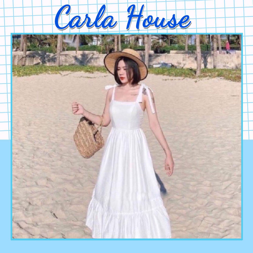 Váy Trắng Đuôi Cá Phối Nơ Nữ CARLA Đầm dự tiệc babydoll dáng xòe 3 tầng, 2 dây bánh bèo tiểu thư Ulzzang