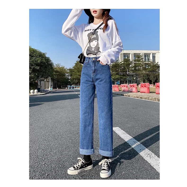 Quần jean trắng, xanh, đen, xám ,quần bò ống suông nữ màu trắng ulzzang siêu cao NITIQC