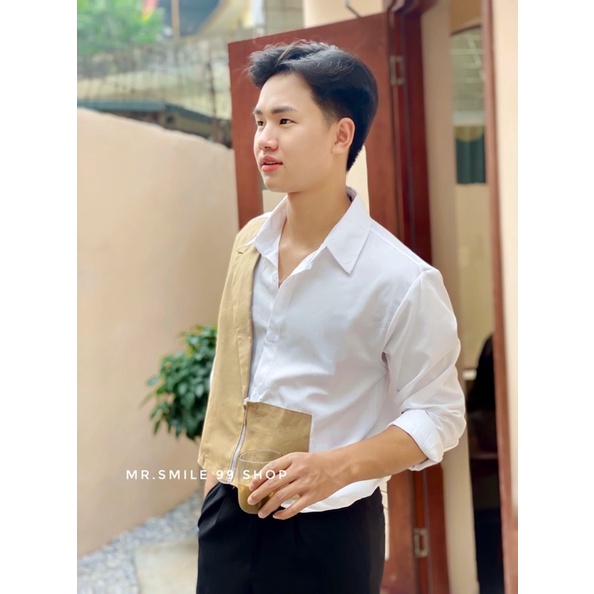 Áo Sơ Mi Nam Tay Dài Phối Kaki Phong Cách Hàn Quốc Unisex Hàng Thiết Kế Mr.Smile 99 Shop