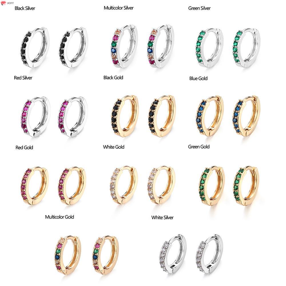 Khuyên tai tròn đính đá Zircon nhiều màu thời trang cho nam nữ 8mm