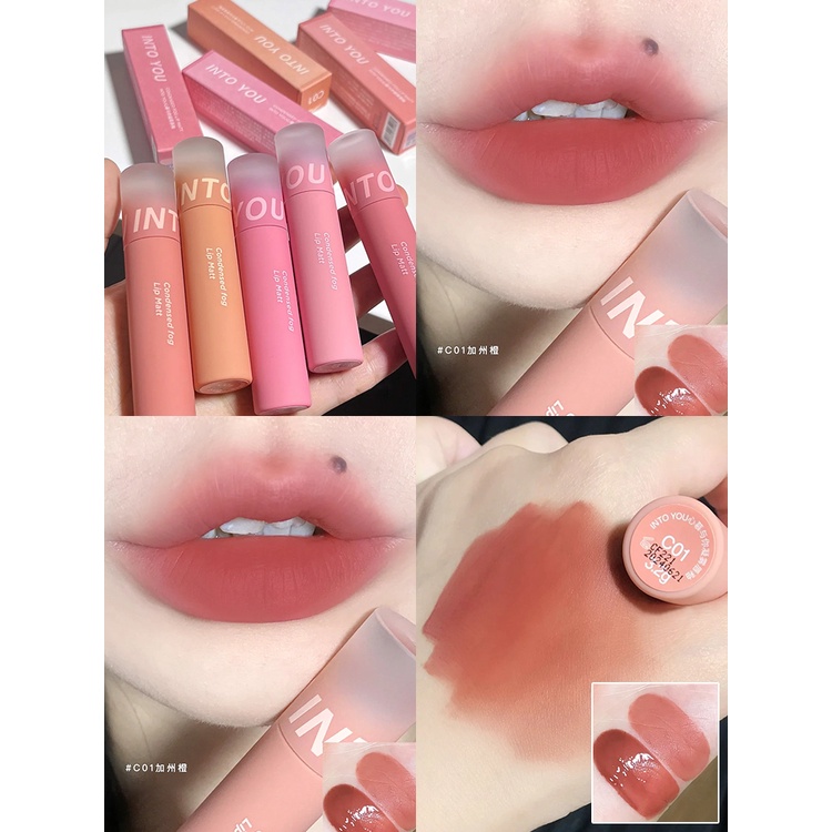 Son môi INTO YOU Lip Gloss Matte Lip Glazed Velvet Mặt sương mù Loại men Gel Thời trang Màu C02 C04 OS04
