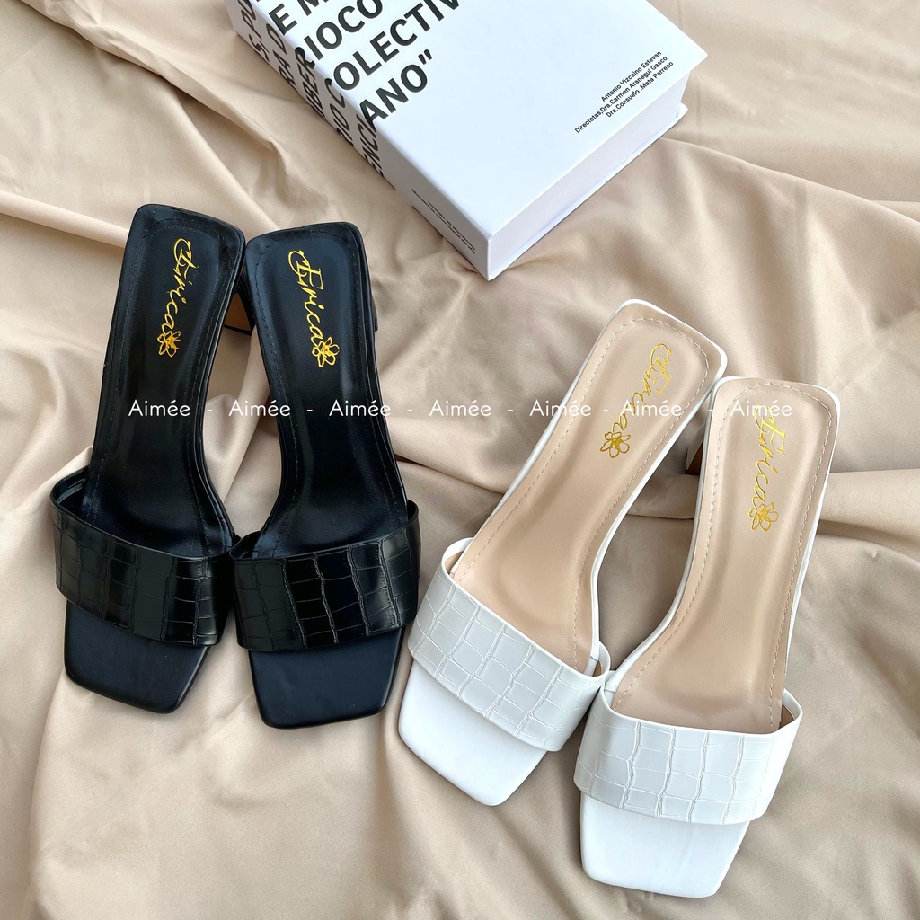 Dép Cao Gót Cho Nữ Thời Trang Bản Ngang Quốc Da Rắn Gót Cao 5 Phân Siêu Xinh