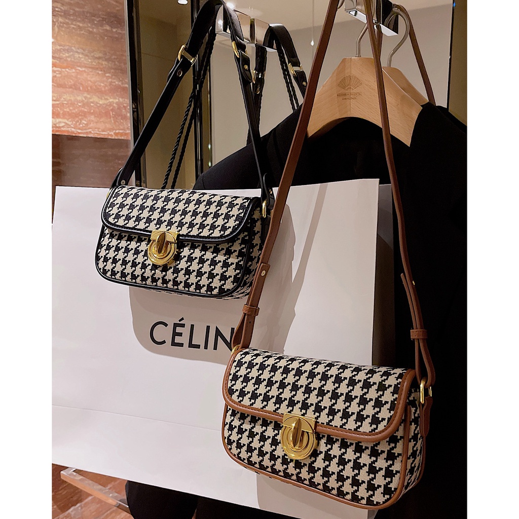 Túi Đeo Chéo Vai Họa Tiết houndstooth Thời Trang Phong Cách retro