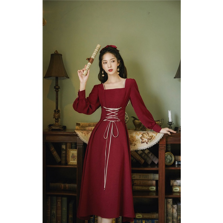 (Hàng Order không có sẵn) Váy vintage tay phồng, thắt nơ, phong cách cổ điển, chất liệu dày dặn, phù hợp cho mọi dịp | BigBuy360 - bigbuy360.vn