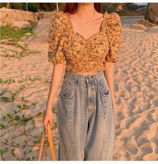 ✨Áo Kiểu Cổ V Dún Ngực Hoa