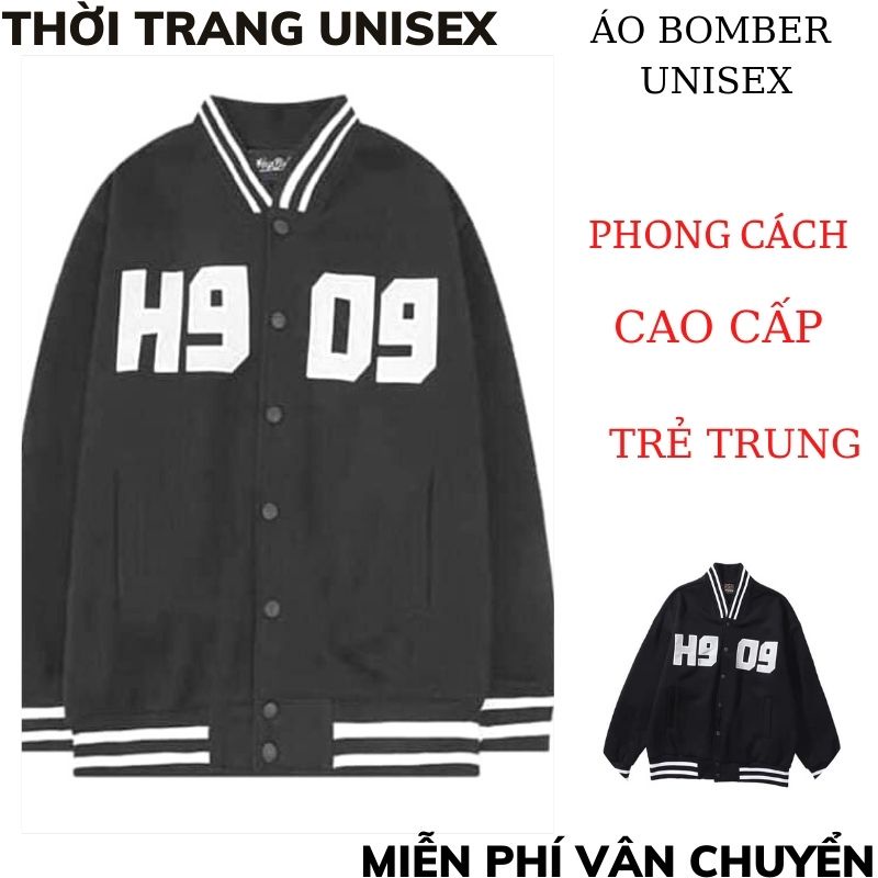 Áo Bomber UNISEX in chữ H909 ,  Cổ Có Cúc Bấm Chất Liệu dù 2 lơp Chất Đẹp nữ hàn quôc XMTC2