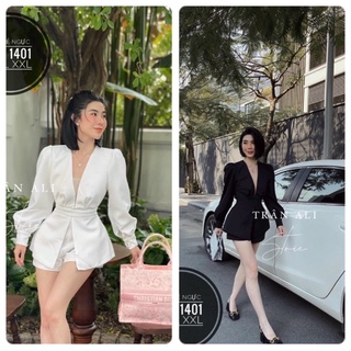 Jum áo dạng peplum sang trọng cổ v liền quần