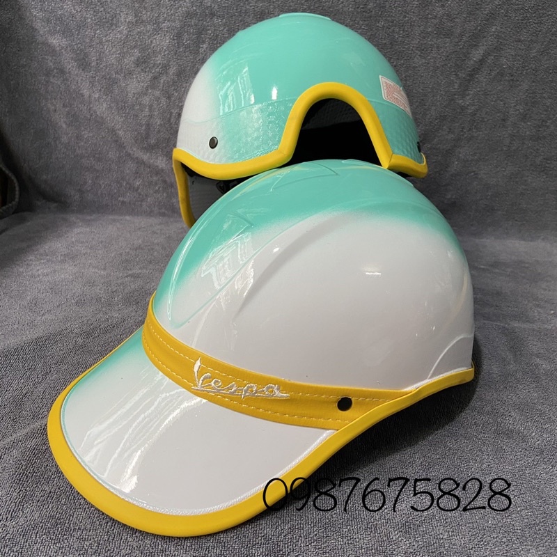 Nón kết đai da vespa 2màu nano bóng