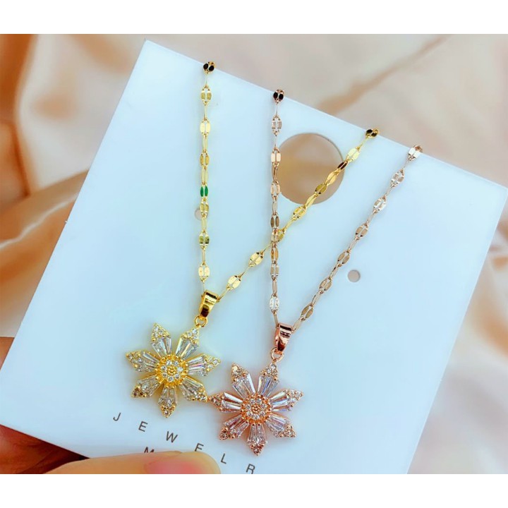 Dây chuyền nữ titan kiểu lá me rớt hoa pha lê đính đá siêu đẹp, bền màu, chuẩn thời trang