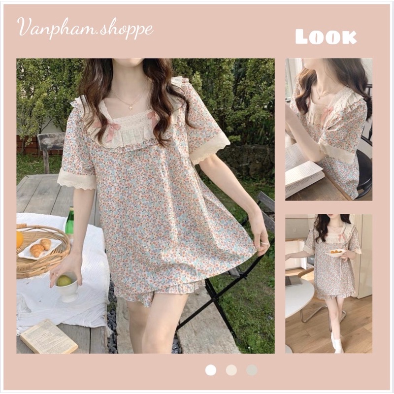 Bộ ngủ tiểu thư hoạ tiết hoa nhí cao cấp( ảnh thật ở cuối) (CÓ SẴN)