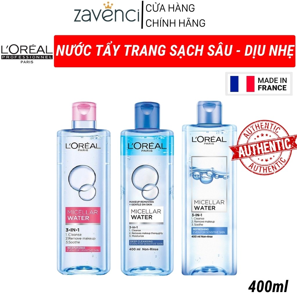 Nước Tẩy Trang L’Oreal Paris Micellar Water Làm Sạch Sâu Lớp Make Dưỡng Da Mềm Mịn (400ml)