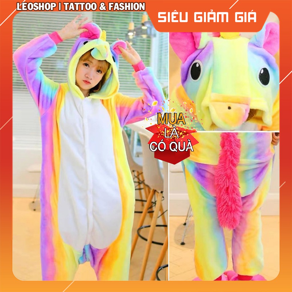 Bộ Đồ Thú Unicorn Rainbow - Chất Nhung Mịn Cao Cấp [FREESHIP]