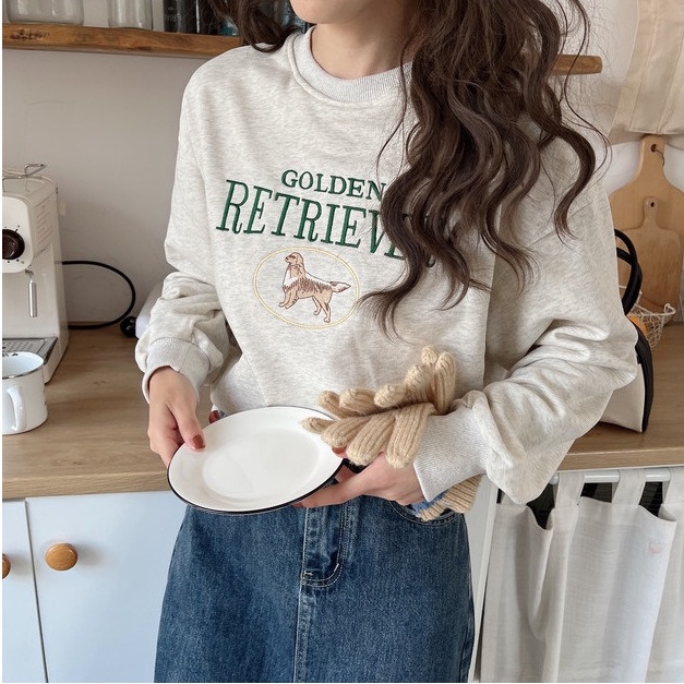 Áo Nỉ Cổ Tròn Dài Tay In Chữ Phong Cách Retro Kiểu Mới 55623