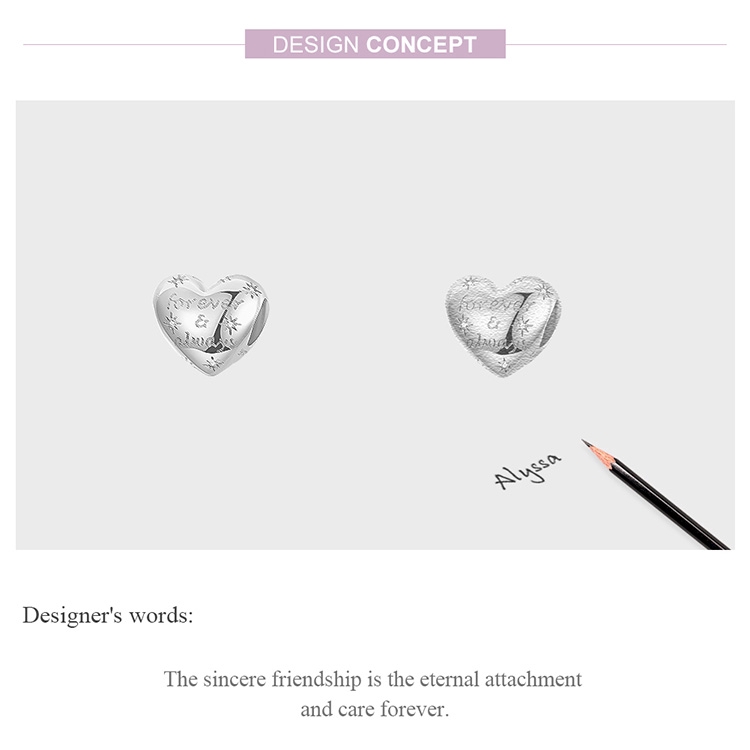 Mặt trang trí Bamoer hình trái tim bằng bạc 925 lấp lánh dùng làm đồ trang sức thủ công SCC1223