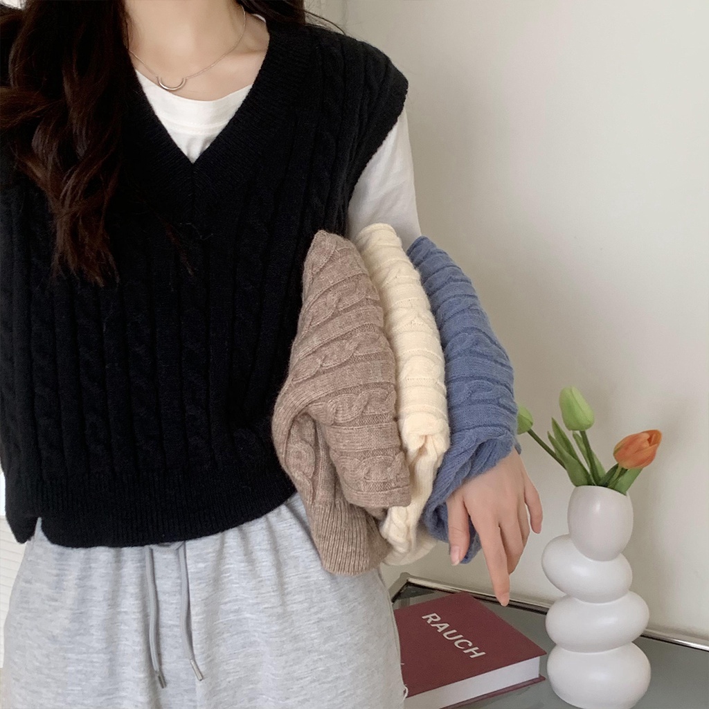 Áo dệt kim Pure Cube cổ chữ V phong cách Hàn Quốc dễ phối đồ