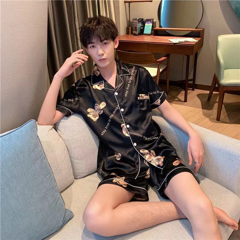 Men's Summer Pajamas Silk Short Sleeve Slim Shorts Fertilizer Large Size Men's Cartoon Youth Student Home Service Suit | BigBuy360 - bigbuy360.vn