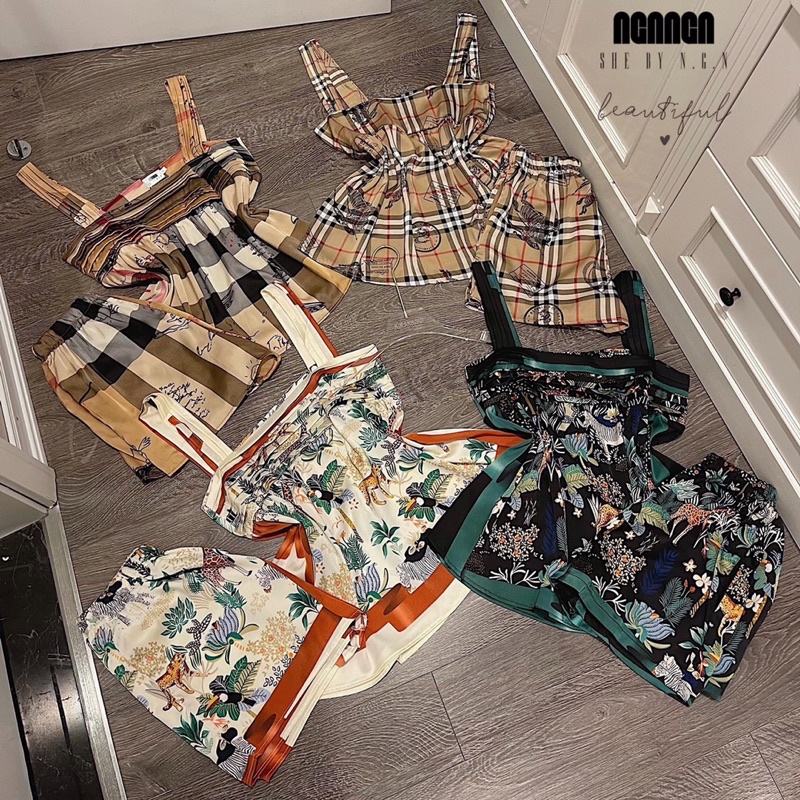 set lụa hoạ tiết cho nữ