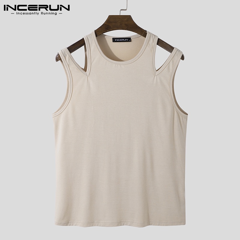 Áo ba lỗ INCERUN không tay cắt rỗng màu trơn thời trang dành cho nam với 3 màu tùy chọn