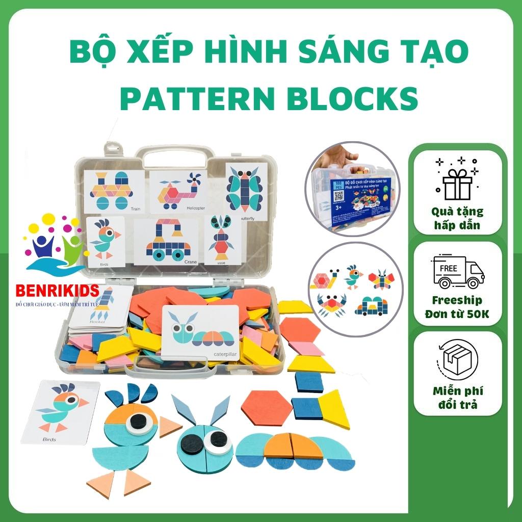 Đồ Chơi Trẻ Em, Bộ Xếp Hình Pattern Blocks 180 Chi Tiết Tangram Bằng Gỗ Benrikids Cho Bé Tha Hồ Sáng Tạo