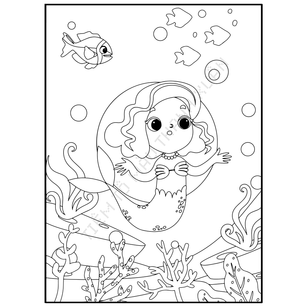 Set 30 Tờ Tranh Tô Màu Nàng Tiên Cá Cho Bé Size A5 Màu Sáp, Màu Chì - Tiệm Tô Màu Thanh Xuân