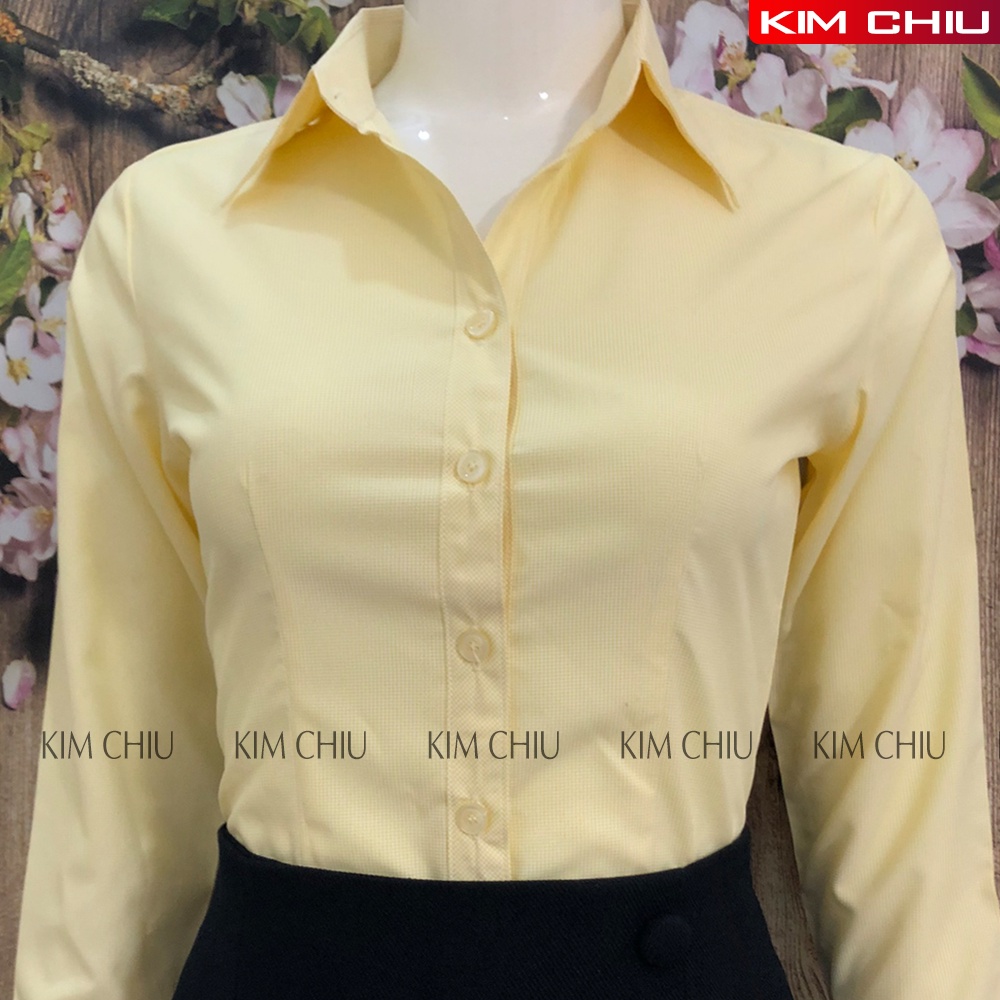 Áo Sơ Mi Nữ Công Sở Kẻ Caro, Form Mai An, Màu Vàng Tay Dài Vải Kate Mỹ Đẹp, Ít Nhăn Đứng Áo. HÀNG CHẤT LƯỢNG CAO. SMTD01