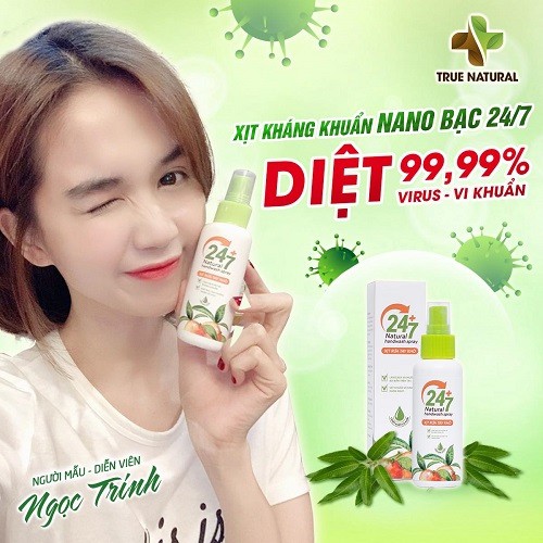 Xịt rửa tay khô diệt khuẩn Đa năng Lá Xoài - Nano Bạc True Natural 24/7