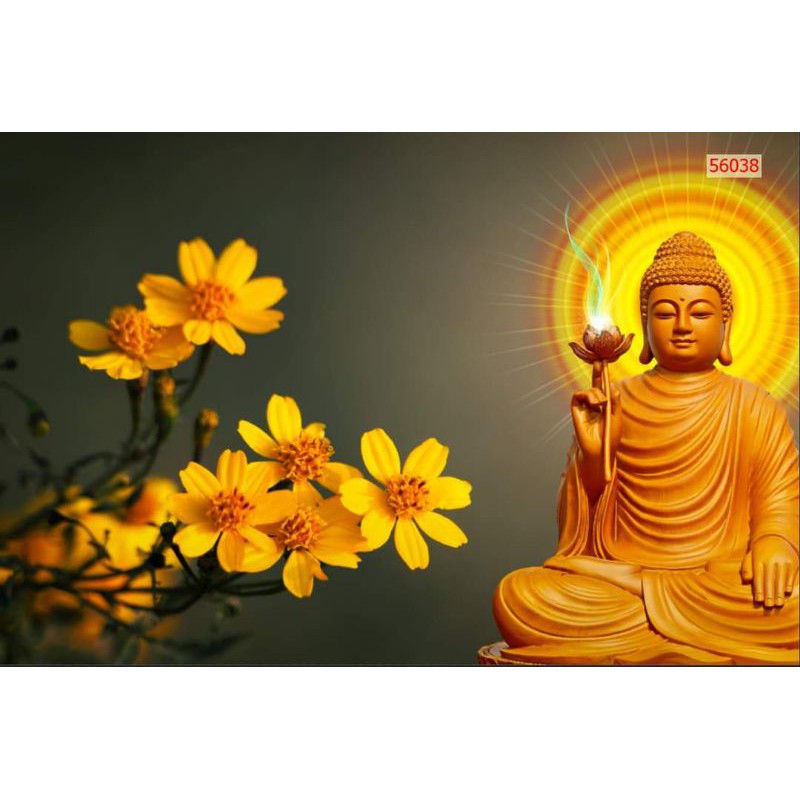 tranh 3d dán tường in Vải Lụa tranh thờ Phật