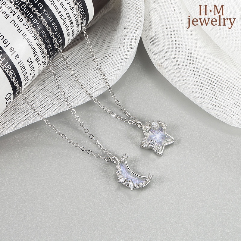 Vòng cổ Bạc 925 Mặt Hình Ngôi Sao Mặt Trăng Lấp Lánh Thiết Kế Mới