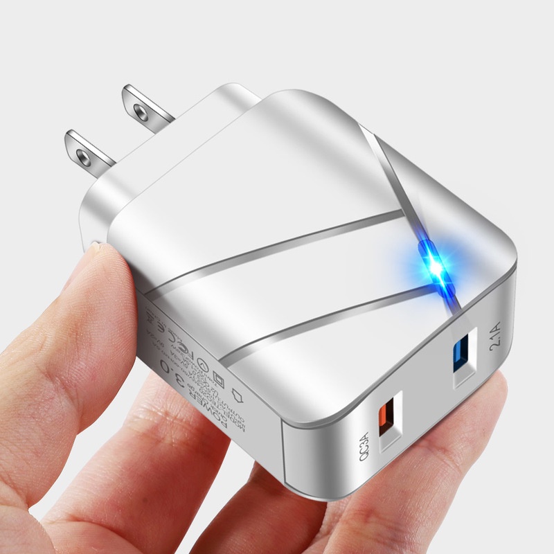 Cốc Sạc Nhanh 28W Hai Cổng USB QC3.0+2.1A Tích Hợp Đèn Phích Cắm US EU Tiện Dụng Mang Theo Du Lịch Cho Điện Thoại