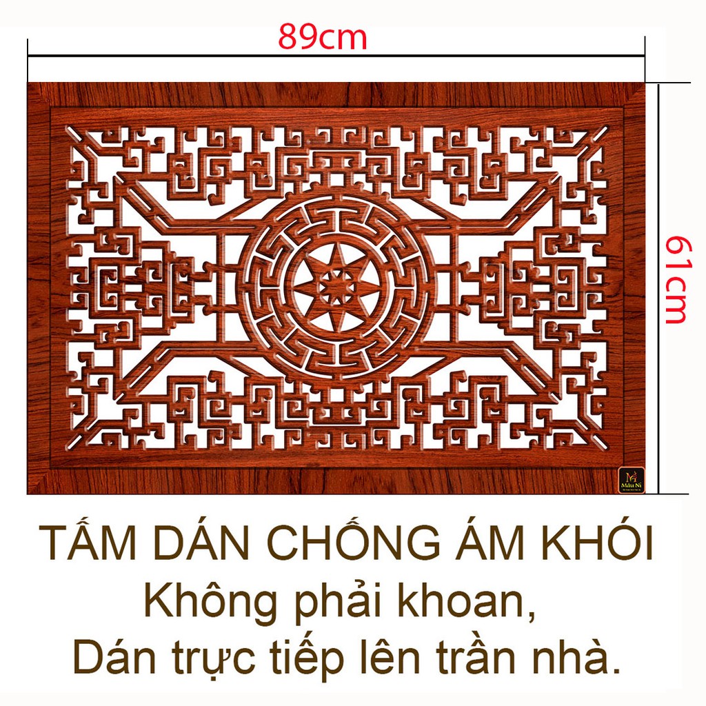 TẤM DÁN CHỐNG ÁM KHÓI phòng thờ dán trần nhà, không phải khoan,  Kích thước 61cm x 89cm - màu nâu gỗ