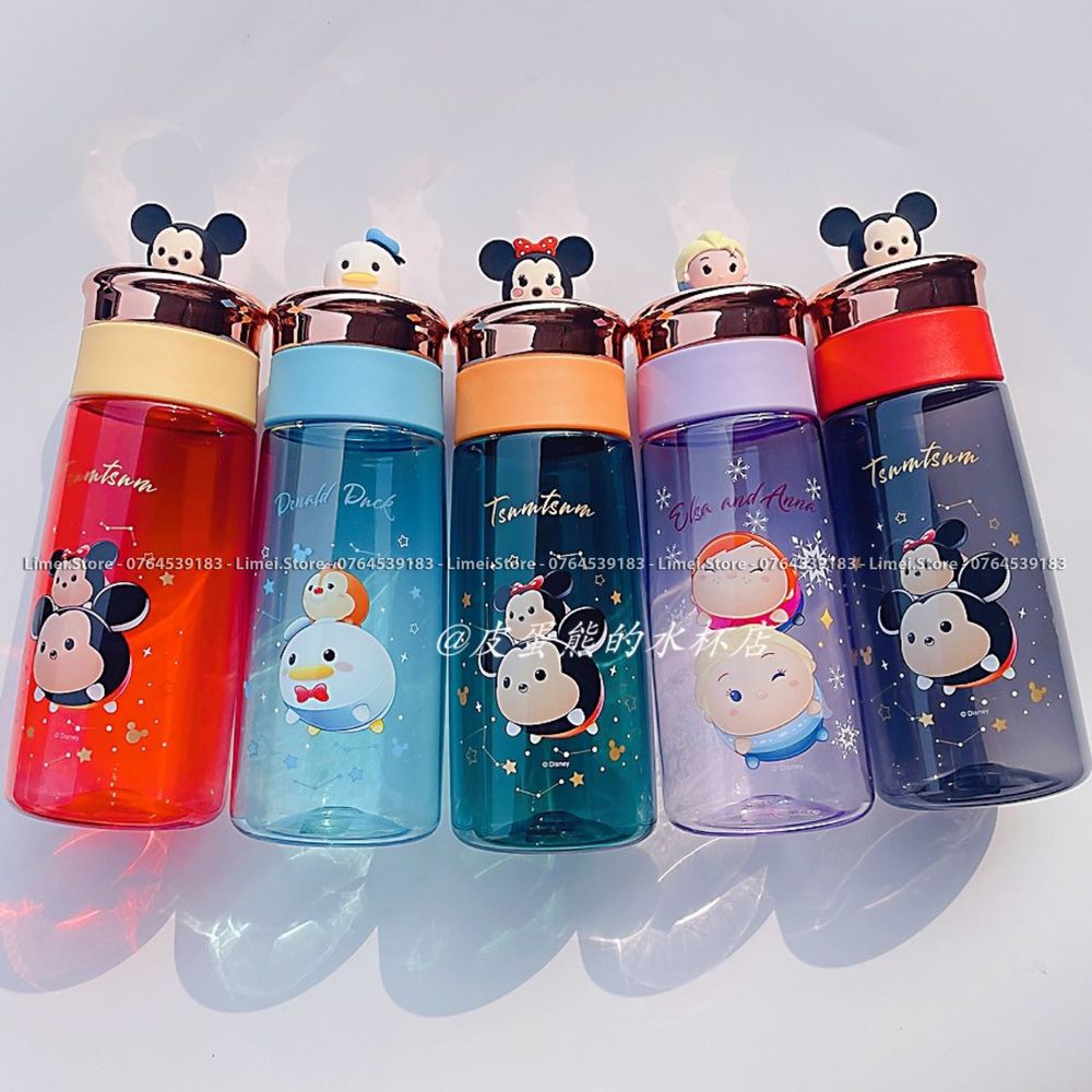 Bình nước nhựa tritan Disney icon đầu Frozen Donald Mickey Minnie 470ml cho trẻ em WD 770