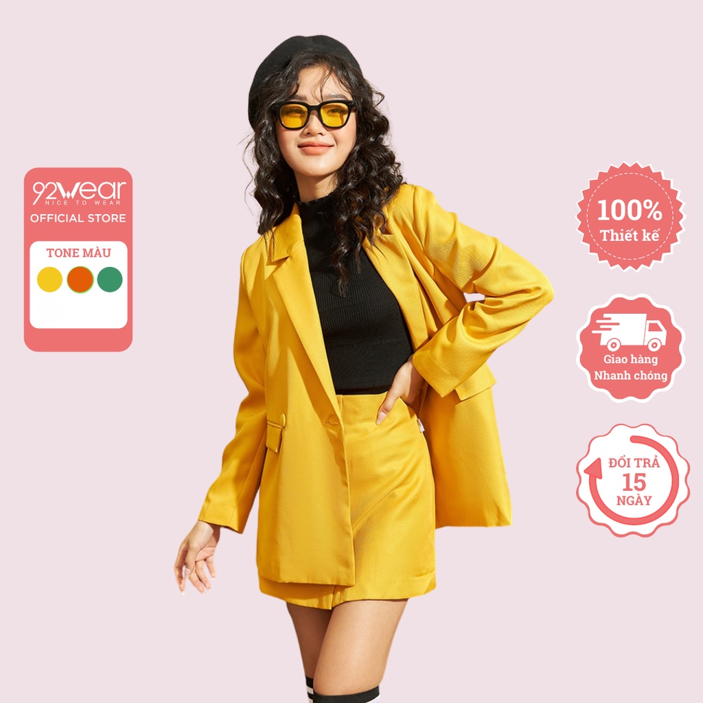 Áo blazer nữ dài tay 2 khuy 92WEAR, thiết kế thanh lịch, trẻ trung VBW1138