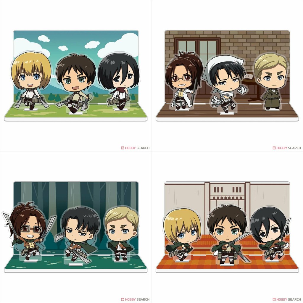 Bộ mô hình standee 3 nhân vật  ĐẠI CHIẾN TITAN ATTACK ON TITAN ver CHIBI Levi Hanji Eren Mikasa Erwin Armin