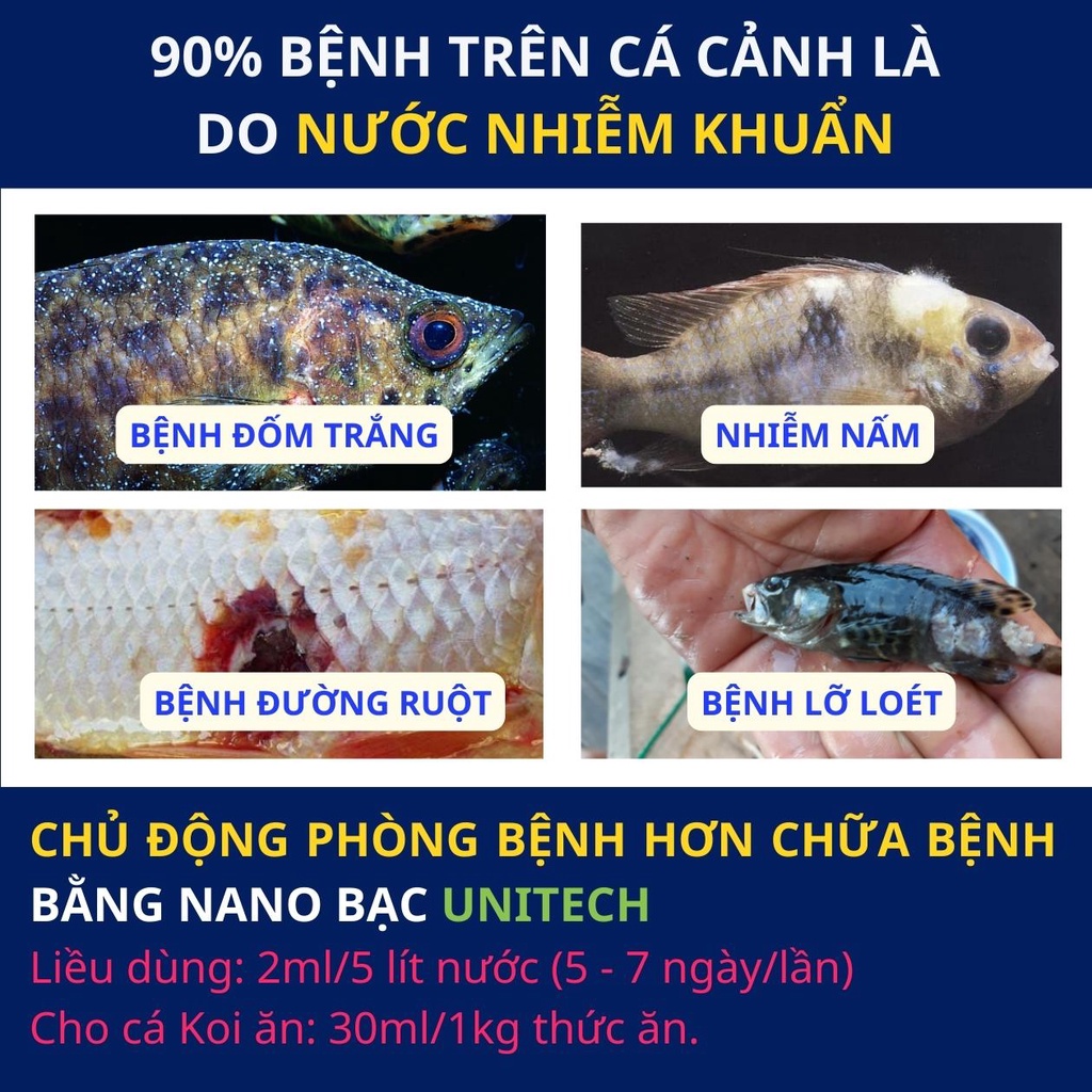 Nano bạc xử lý nước ao nuôi Unitech 1000 PPM (500 ml) - Khử mùi tanh, làm trong nước, phòng nấm khuẩn cho tôm, cá, ốc