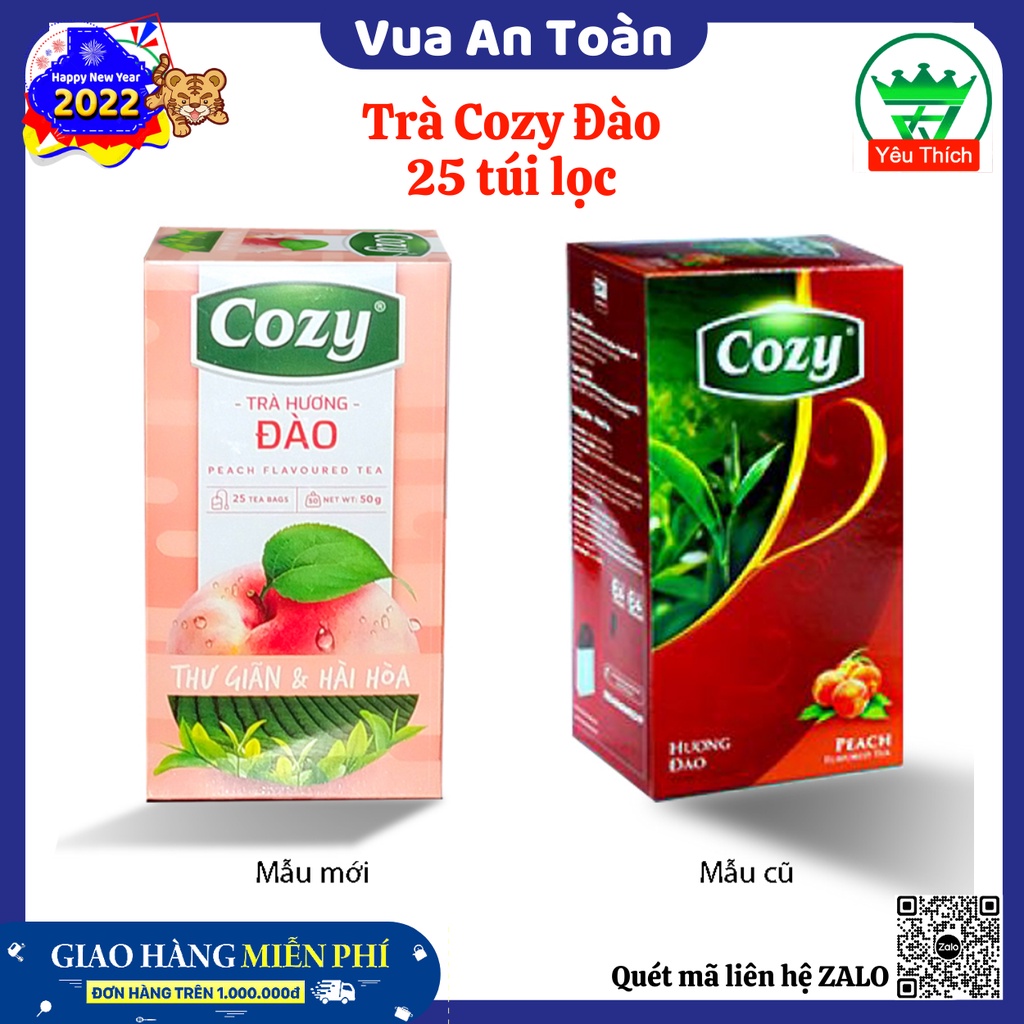 Trà Đào, Trà Túi Lọc Cozy Đào 1 Hộp 25 Túi Lọc