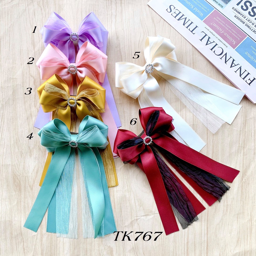 KẸP TÓC NƠ VẢI LỤA PHỐI VOAN CÁCH ĐIỆU 3 LỚP CAO CẤP - HÀNG THIẾT KẾ ĐỘC QUYỀN
